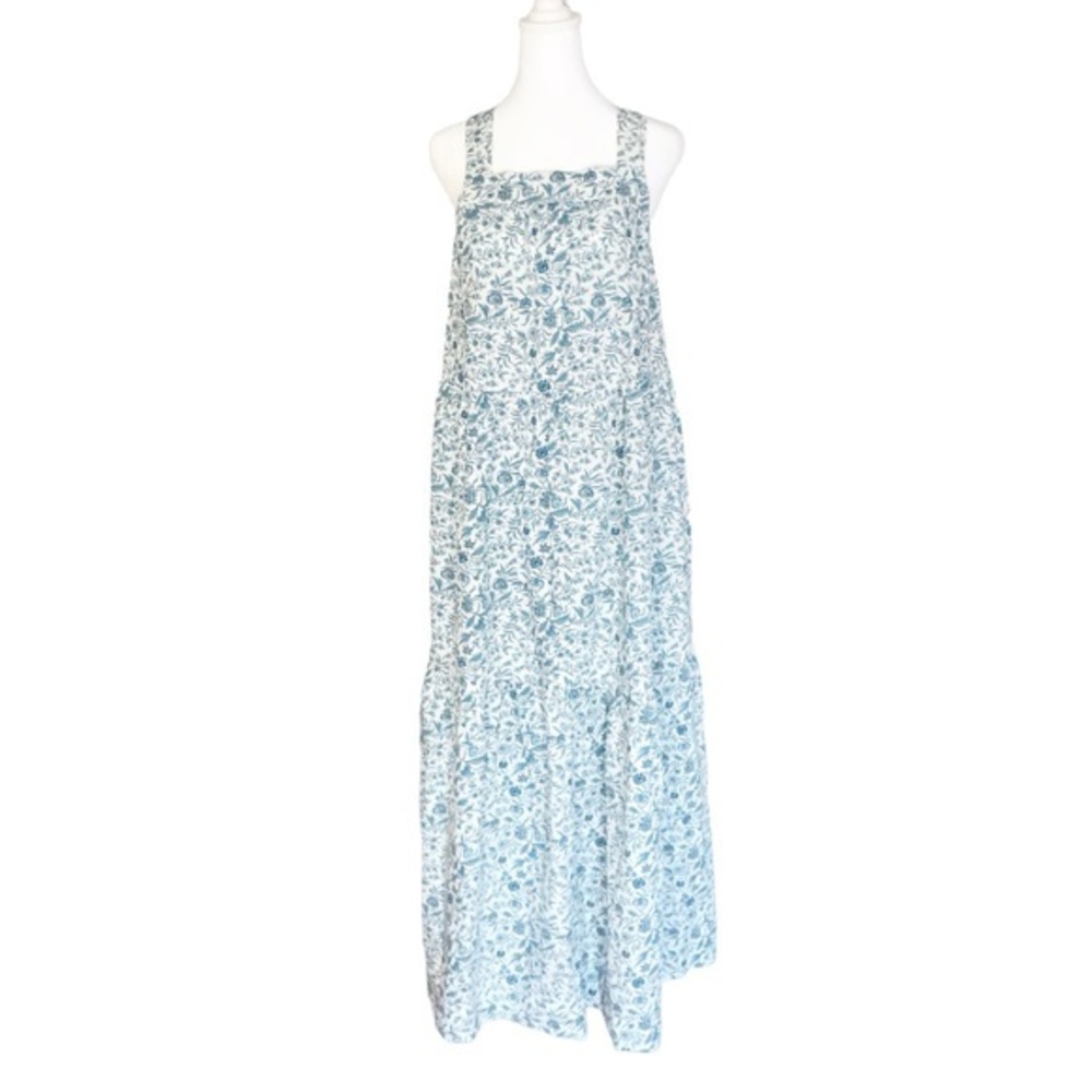 Loft Beach Peasant Maxi Dress Blue Floral Print Small